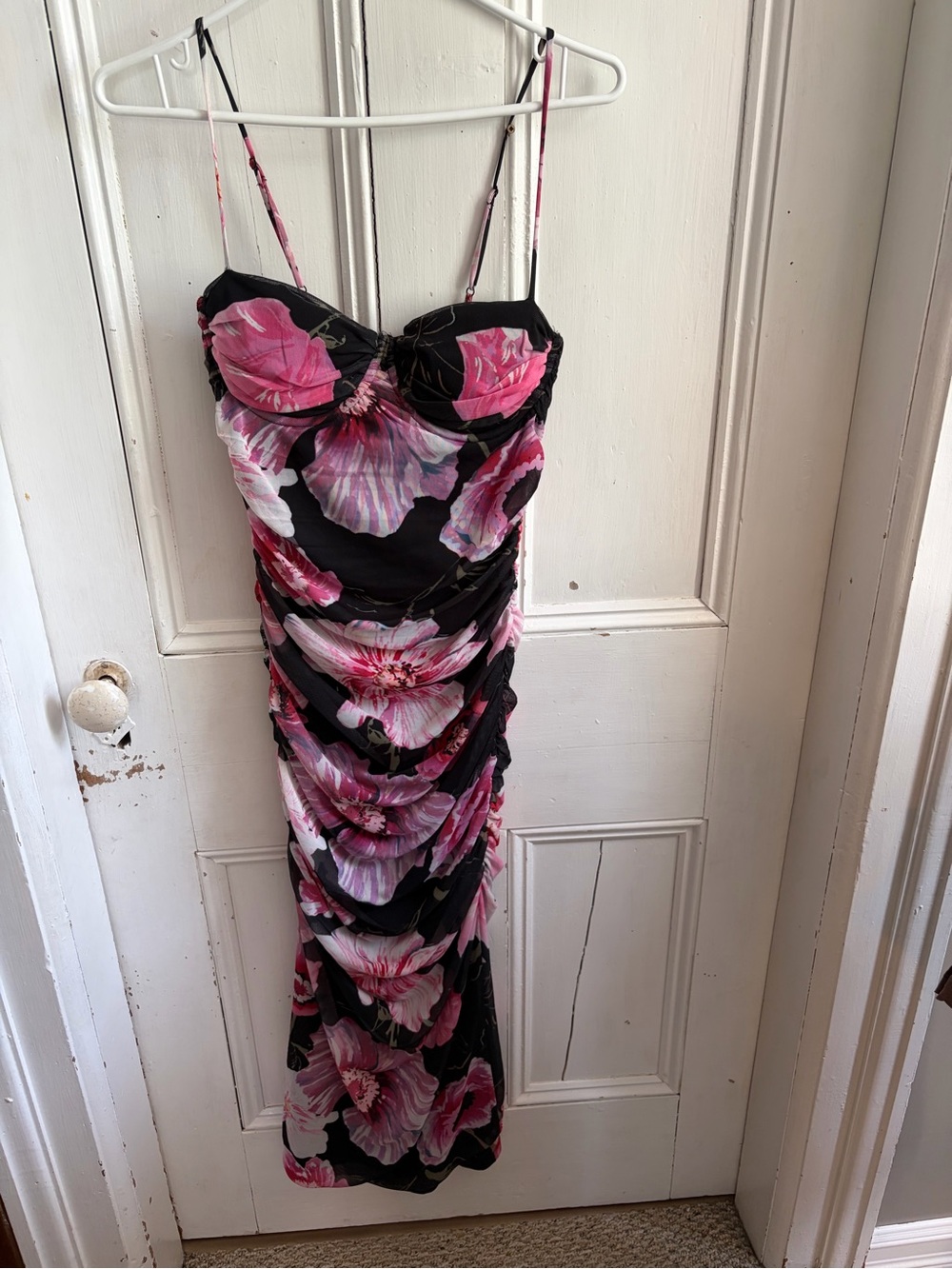 Dynamite Black Midi Dress with Pink Floral Print
